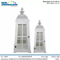 Foto articolo dell\'articolo SET 2 PZ LANTERNA BIANCA IN LEGNO CON TETTO IN METALLO CAS406
