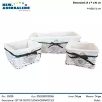 Foto articolo dell\'articolo SET 3 PZ CESTO IN VIMINI FODERATO DECORO CUORE CST104 
