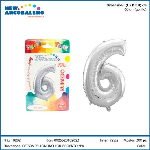 Palloncino foil Numero “6” Argento